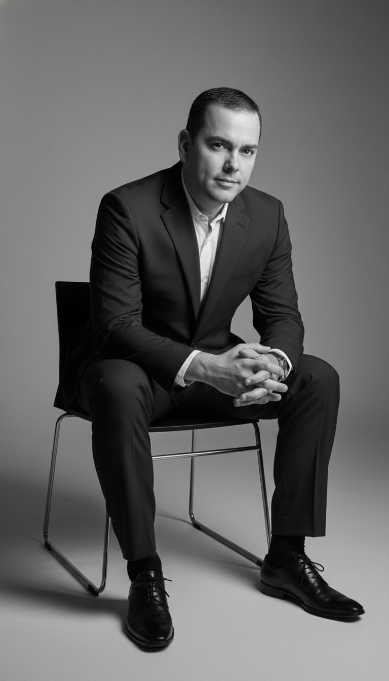 Retrato en blanco y negro de Olivier Jara Phillips